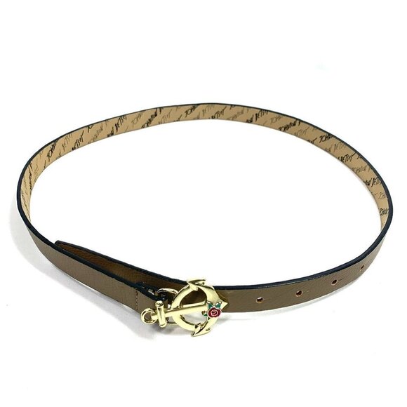 Betsey Johnson Faux Leather Belt With Anchor Rose Prong Clasp Tan/Gold Sz Small - Picture 4 of 6